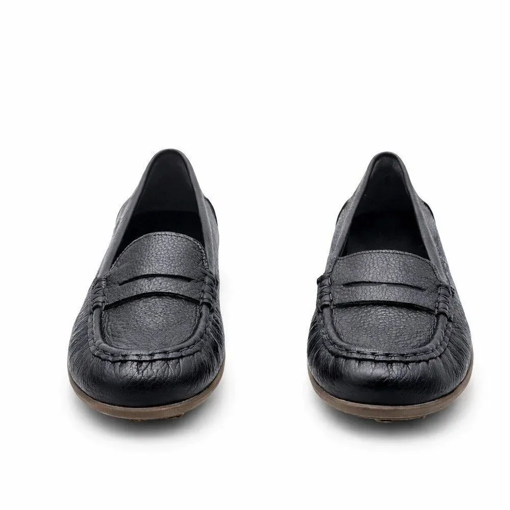 VIONIC MARCY Leather Supportive Moccasin Loafer Flat Slip-On Black Size 6